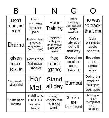 Quit your job (or got laid off) bingo! Bingo Card