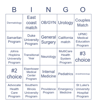 MATCH Day Bingo Card