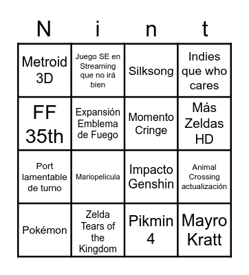 Nintendo Directo Bingo Card