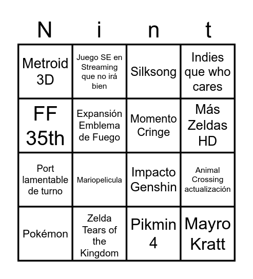 Nintendo Directo Bingo Card