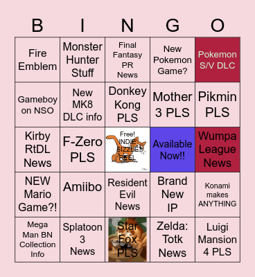 NINTENDO DIRECT - FEB 8TH 2023 Bingo Card