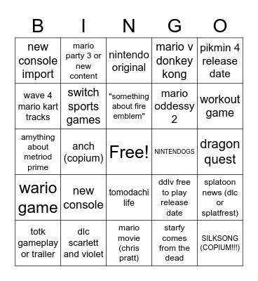 nintendo bingo Card