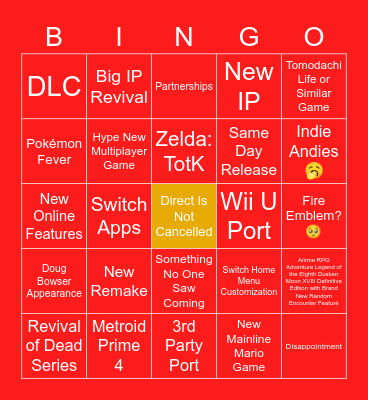 Nintendo Direct 2/8/23 Bingo Card