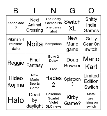 Nintendo Direct Feb 2023 Bingo Card