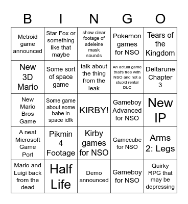 Direct Bingus Bingo Card