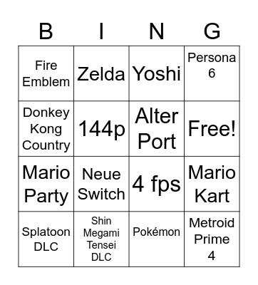 Nintendo Direct 02/23 Bingo Card