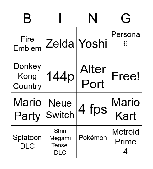 Nintendo Direct 02/23 Bingo Card