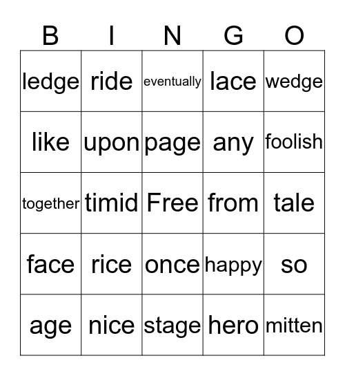 soft c,g,ege and Vocabulary Bingo Card