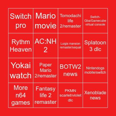 NINTENDO DIRECT 08/02/2023 Bingo Card