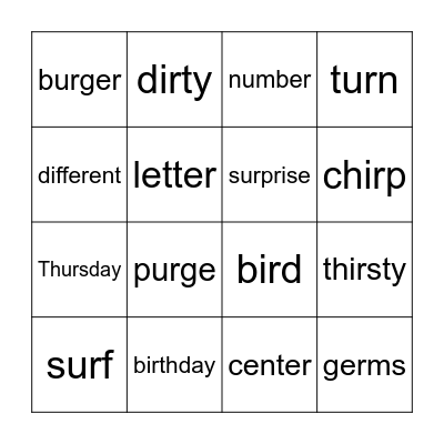 IR, ER, UR Bingo Card