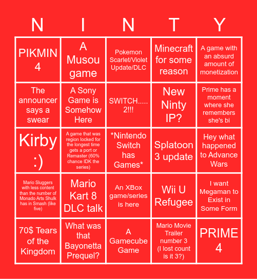 Ninty Direct Bingo Card