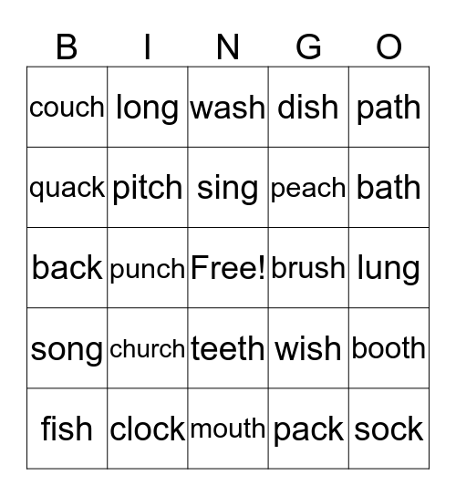 Digraph Bingo Card