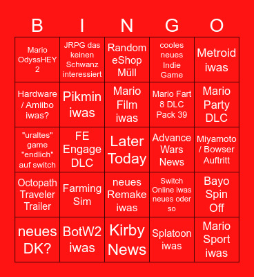 SUPER PRECISE NINTENDO DIRECT BINGO Card