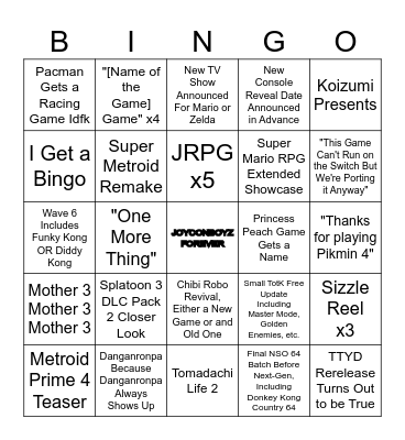 Nintendo Direct 9/14/2023 Bingo Card