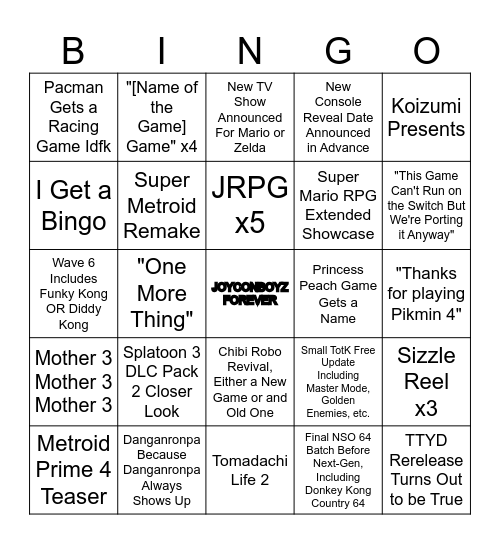 Nintendo Direct 9/14/2023 Bingo Card