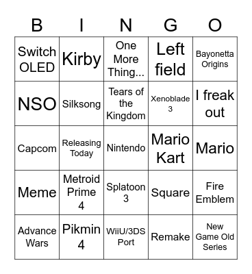 Nintendo Direct Feb 2023 Bingo Card