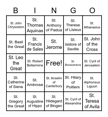 Doctors of the Church Bingo Card