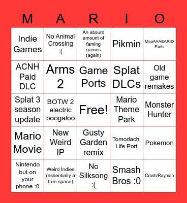 Nintendo Bingo Card Bingo Card