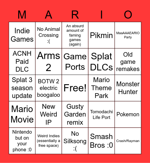 Nintendo Bingo Card Bingo Card