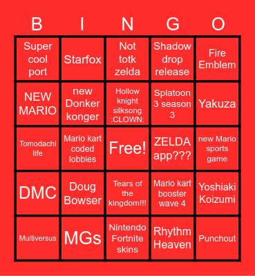 NINTENDER BINGO Card