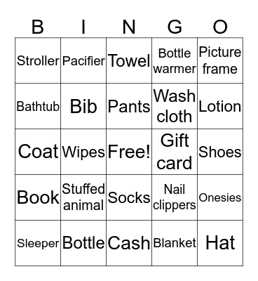 Baby Shower Bingo Card