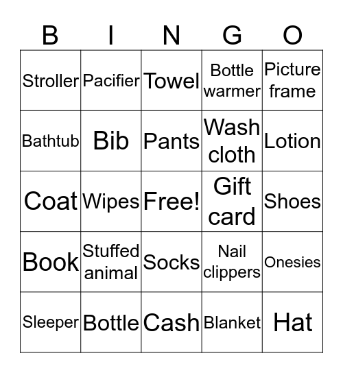 Baby Shower Bingo Card