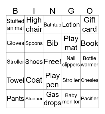 Baby Shower Bingo Card