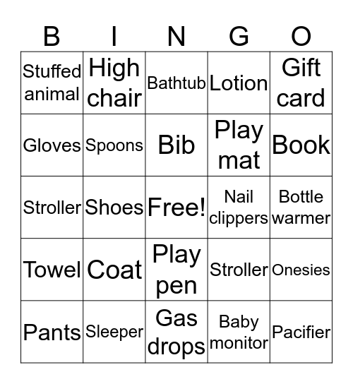 Baby Shower Bingo Card