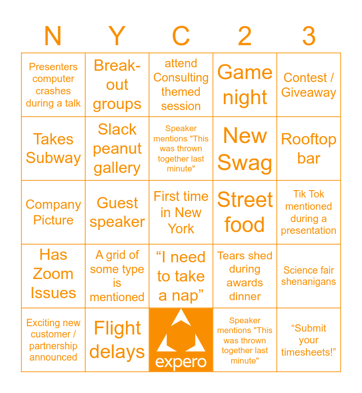 Expero Summit Bingo Card