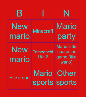 Nintendo Direct 2/7/23 Bingo Card