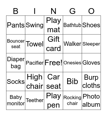 Baby Shower Bingo Card