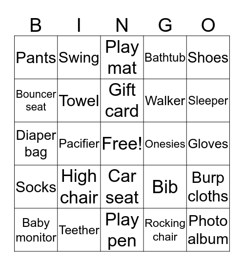 Baby Shower Bingo Card