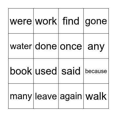 Site Word Bingo Card