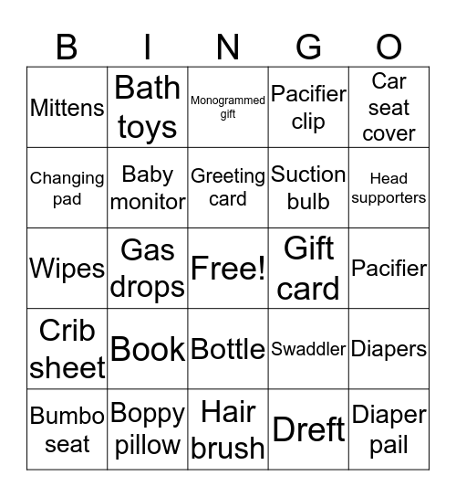 Baby Shower Bingo Card