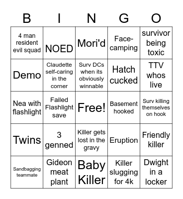 DBD Surv roulette Bingo Card