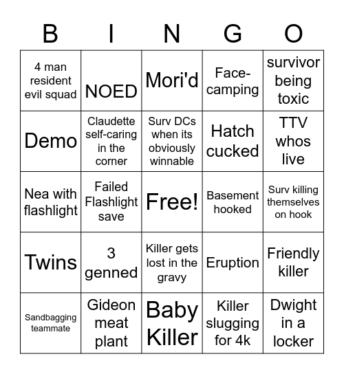 DBD Surv roulette Bingo Card