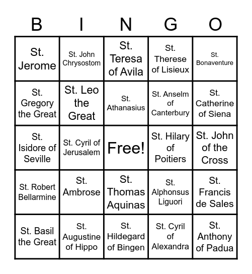 Doctors of the Church Bingo Card