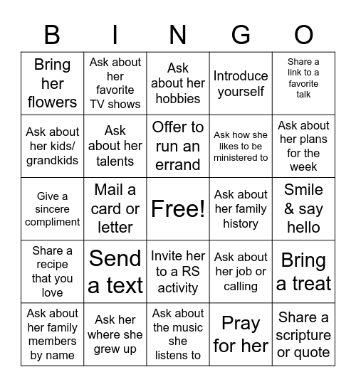 Ministering Bingo! Bingo Card