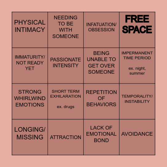 Your Love Bingo Card