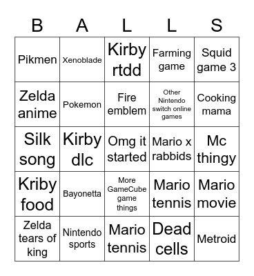 Nintendo direct early 2023 Bingo Card