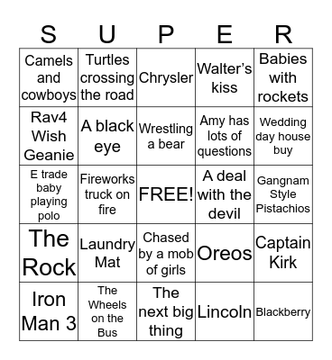 Super Bowl Commercials 2013 Bingo Card