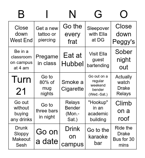 Julia's BINGO Sheet Bingo Card