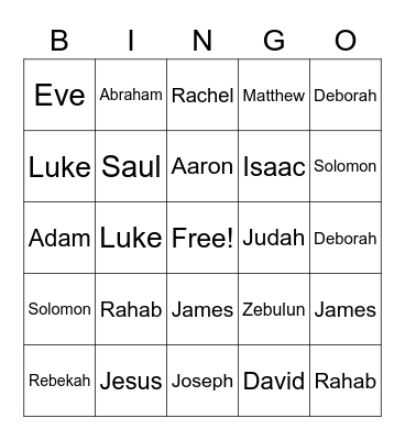 Bible Bingo Card