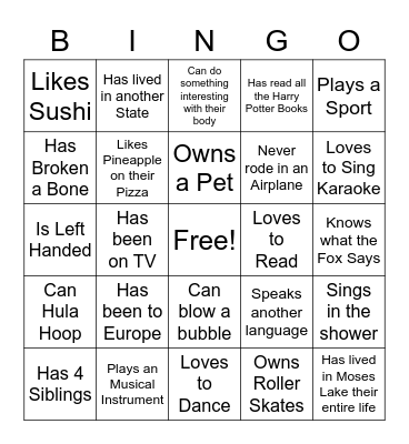 Get to Know You! Bingo Card