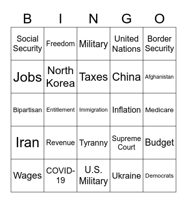 state of the union 2023 topics bingo Card