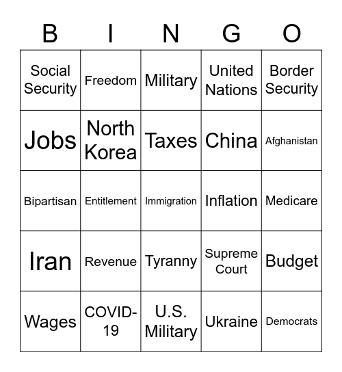 state of the union 2023 topics bingo Card