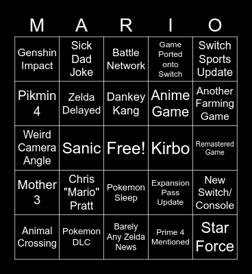 Nintendo Direct February 2023 Bingo Card