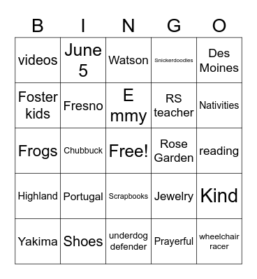 We Love You Carrie Bingo Card