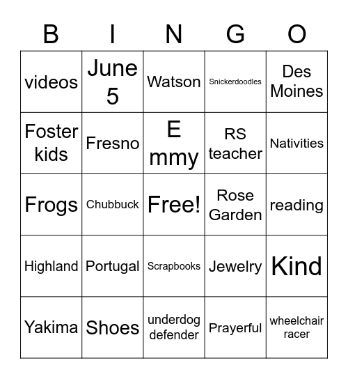 We Love You Carrie Bingo Card