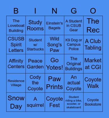 Touring CSUSB Bingo Card
